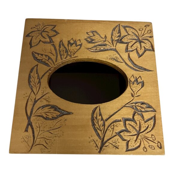 Vtg Hand-Carved Wooden Tissue Box Cover – Butterfly & Floral Design - Picture 3 of 4